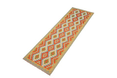 Flat Weave Kilim Antique Navaho Vintage handmade Geometric Kilim Rust Blue Hand-Woven Runner 100% Wool Area Rug 3x10