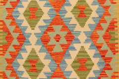 Flat Weave Kilim Antique Navaho Vintage handmade Geometric Kilim Rust Blue Hand-Woven Runner 100% Wool Area Rug 3x10