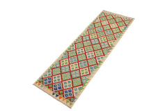 Flat Weave Kilim Antique Navaho Vintage handmade Geometric Kilim Red Blue Hand-Woven Runner 100% Wool Area Rug 3x10