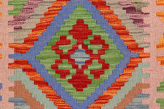 Flat Weave Kilim Antique Navaho Vintage handmade Geometric Kilim Rust Pink Hand-Woven Runner 100% Wool Area Rug 3x6