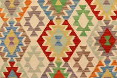 Flat Weave Kilim Antique Navaho Vintage handmade Geometric Kilim Beige Rust Hand-Woven Rectangle 100% Wool Area Rug 5x7