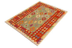 Flat Weave Kilim Antique Navaho Vintage handmade Geometric Kilim Blue Rust Hand-Woven Rectangle 100% Wool Area Rug 5x6