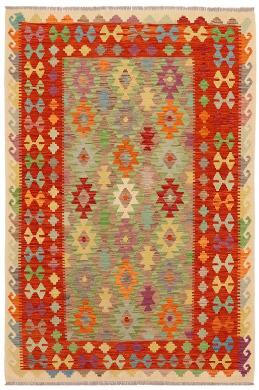 Flat Weave Kilim Antique Navaho Vintage handmade Geometric Kilim Blue Rust Hand-Woven Rectangle 100% Wool Area Rug 5x6