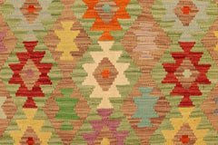 Flat Weave Kilim Antique Navaho Vintage handmade Geometric Kilim Blue Rust Hand-Woven Rectangle 100% Wool Area Rug 5x6