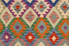 Flat Weave Kilim Antique Navaho Vintage handmade Geometric Kilim Blue Rust Hand-Woven Rectangle 100% Wool Area Rug 6x8