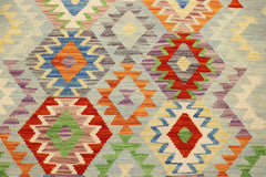 Flat Weave Kilim Antique Navaho Vintage handmade Geometric Kilim Blue Rust Hand-Woven Rectangle 100% Wool Area Rug 4x5