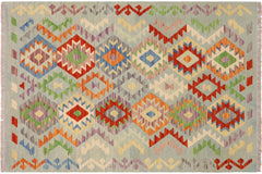 handmade Geometric Kilim Blue Rust Hand-Woven RECTANGLE 100% WOOL area rug 4 x 5