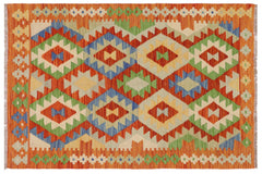 handmade Geometric Kilim Rust Blue Hand-Woven RECTANGLE 100% WOOL area rug 3 x 5