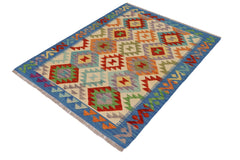 handmade Geometric Kilim Beige Blue Hand-Woven RECTANGLE 100% WOOL area rug 3 x 5
