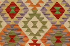 Flat Weave Kilim Antique Navaho Vintage handmade Geometric Kilim Beige Blue Hand-Woven Rectangle 100% Wool Area Rug 3x5