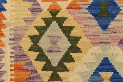 Flat Weave Kilim Antique Navaho Vintage handmade Geometric Kilim Beige Blue Hand-Woven Rectangle 100% Wool Area Rug 4x5