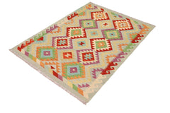 Flat Weave Kilim Antique Navaho Vintage handmade Geometric Kilim Blue Rust Hand-Woven Rectangle 100% Wool Area Rug 3x5