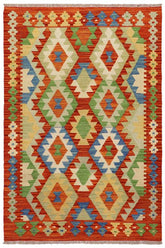 Flat Weave Kilim Antique Navaho Vintage handmade Geometric Kilim Rust Blue Hand-Woven Rectangle 100% Wool Area Rug 3x5