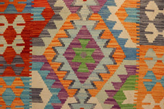 Flat Weave Kilim Antique Navaho Vintage handmade Geometric Kilim Blue Rust Hand-Woven Rectangle 100% Wool Area Rug 3x5