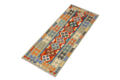 Flat Weave Kilim Antique Navaho Vintage handmade Geometric Kilim Rust Blue Hand-Woven Runner 100% Wool Area Rug 3x7