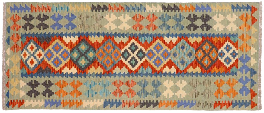 Flat Weave Kilim Antique Navaho Vintage handmade Geometric Kilim Rust Blue Hand-Woven Runner 100% Wool Area Rug 3x7