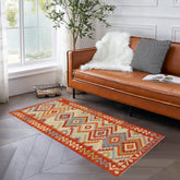 handmade Geometric Kilim Blue Rust Hand-Woven RUNNER 100% WOOL area rug 3' x 6'