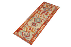 Flat Weave Kilim Antique Navaho Vintage handmade Geometric Kilim Blue Rust Hand-Woven Runner 100% Wool Area Rug 3x6