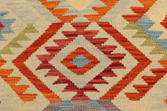 Flat Weave Kilim Antique Navaho Vintage handmade Geometric Kilim Blue Rust Hand-Woven Runner 100% Wool Area Rug 3x6