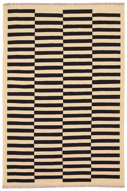 Flat Weave Kilim Antique Navaho Vintage handmade Modern Kilim Beige Black Hand-Woven Rectangle 100% Wool Area Rug 5x8