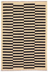 Flat Weave Kilim Antique Navaho Vintage handmade Modern Kilim Beige Black Hand-Woven Rectangle 100% Wool Area Rug 5x8