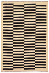 Flat Weave Kilim Antique Navaho Vintage handmade Modern Kilim Beige Black Hand-Woven Rectangle 100% Wool Area Rug 5x8