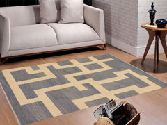 Flat Weave Kilim Antique Navaho Vintage handmade Modern Kilim Blue Beige Hand-Woven Rectangle 100% Wool Area Rug 5x7