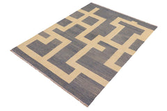 Flat Weave Kilim Antique Navaho Vintage handmade Modern Kilim Blue Beige Hand-Woven Rectangle 100% Wool Area Rug 5x7