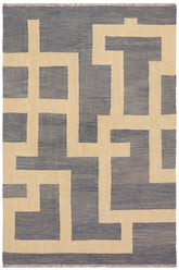 Flat Weave Kilim Antique Navaho Vintage handmade Modern Kilim Blue Beige Hand-Woven Rectangle 100% Wool Area Rug 5x7