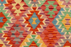 Flat Weave Kilim Antique Navaho Vintage handmade Geometric Kilim Red Blue Hand-Woven Rectangle 100% Wool Area Rug 5x7