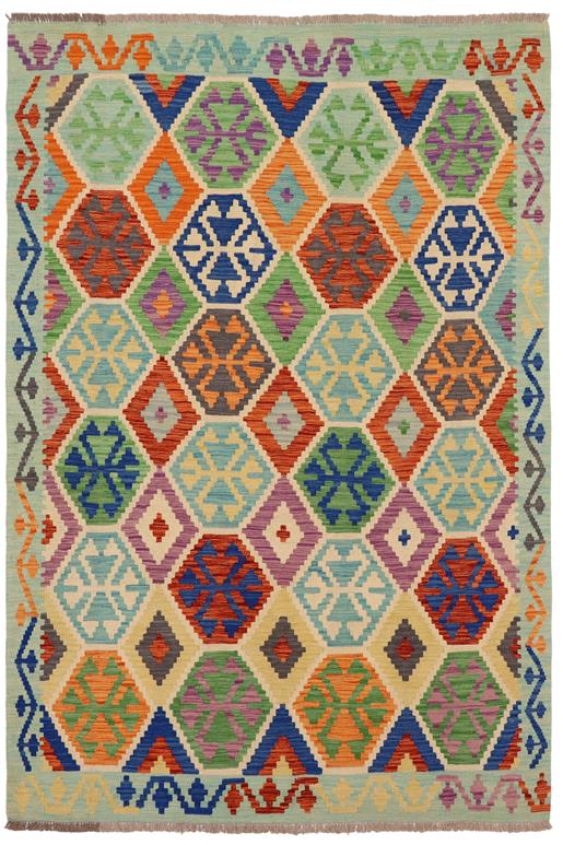 Flat Weave Kilim Antique Navaho Vintage handmade Geometric Kilim Rust Blue Hand-Woven Rectangle 100% Wool Area Rug 5x7