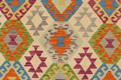 Flat Weave Kilim Antique Navaho Vintage handmade Geometric Kilim Beige Blue Hand-Woven Rectangle 100% Wool Area Rug 5x7
