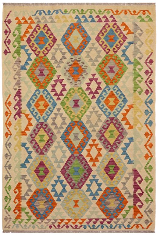 Flat Weave Kilim Antique Navaho Vintage handmade Geometric Kilim Beige Blue Hand-Woven Rectangle 100% Wool Area Rug 5x7