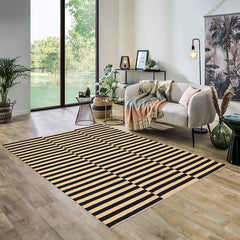 Flat Weave Kilim Antique Navaho Vintage handmade Modern Kilim Beige Black Hand-Woven Rectangle 100% Wool Area Rug 5x8