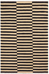 Flat Weave Kilim Antique Navaho Vintage handmade Modern Kilim Beige Black Hand-Woven Rectangle 100% Wool Area Rug 5x8