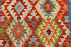 Flat Weave Kilim Antique Navaho Vintage handmade Geometric Kilim Red Blue Hand-Woven Rectangle 100% Wool Area Rug 5x6