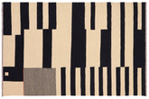 handmade Modern Kilim Beige Black Hand-Woven RECTANGLE 100% WOOL area rug 5' x 8'