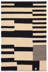 Flat Weave Kilim Antique Navaho Vintage handmade Modern Kilim Beige Black Hand-Woven Rectangle 100% Wool Area Rug 5x8