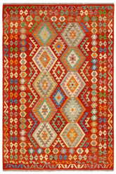 Flat Weave Kilim Antique Navaho Vintage handmade Geometric Kilim Rust Blue Hand-Woven Rectangle 100% Wool Area Rug 6x8