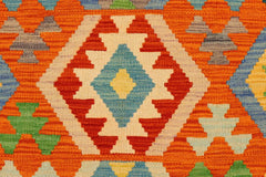Flat Weave Kilim Antique Navaho Vintage handmade Geometric Kilim Rust Beige Hand-Woven Rectangle 100% Wool Area Rug 5x6