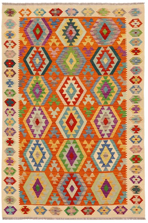 Flat Weave Kilim Antique Navaho Vintage handmade Geometric Kilim Rust Beige Hand-Woven Rectangle 100% Wool Area Rug 5x6