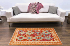 Flat Weave Kilim Antique Navaho Vintage handmade Geometric Kilim Rust Beige Hand-Woven Rectangle 100% Wool Area Rug 3x5