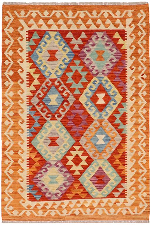 Flat Weave Kilim Antique Navaho Vintage handmade Geometric Kilim Rust Beige Hand-Woven Rectangle 100% Wool Area Rug 3x5