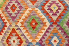 Flat Weave Kilim Antique Navaho Vintage handmade Geometric Kilim Rust Blue Hand-Woven Rectangle 100% Wool Area Rug 3x6