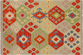 handmade Geometric Kilim Blue Rust Hand-Woven RECTANGLE 100% WOOL area rug 3 x 4