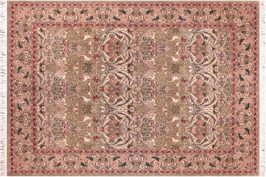 handmade Transitional Lily Green Rust Hand Knotted RECTANGLE 100% WOOL area rug 9x12