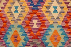 Flat Weave Kilim Antique Navaho Vintage handmade Geometric Kilim Purple Rust Hand-Woven Rectangle 100% Wool Area Rug 4x5