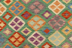 Flat Weave Kilim Antique Navaho Vintage handmade Geometric Kilim Green Blue Hand-Woven Rectangle 100% Wool Area Rug 7x10