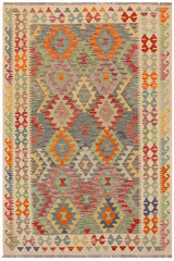 Flat Weave Kilim Antique Navaho Vintage handmade Geometric Kilim Gray Beige Hand-Woven Rectangle 100% Wool Area Rug 5x6