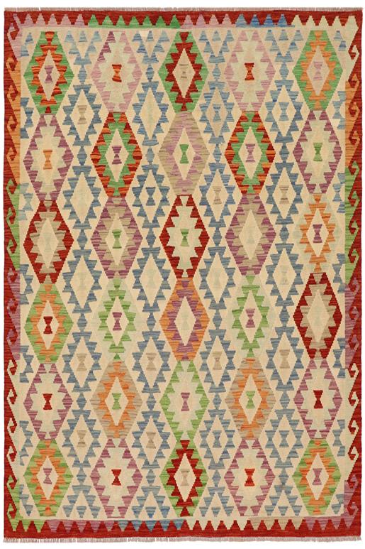 Flat Weave Kilim Antique Navaho Vintage handmade Geometric Kilim Beige Rust Hand-Woven Rectangle 100% Wool Area Rug 6x7